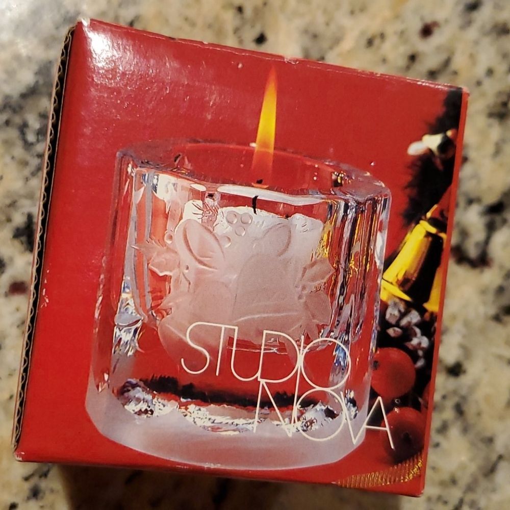 Studio Nova Candle Holder Etched Glass Bells Original Box